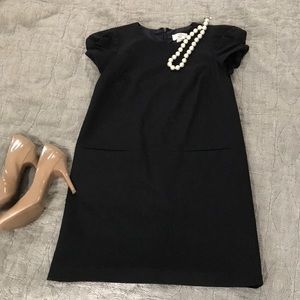 LOFT black dress with bubble sleeves
